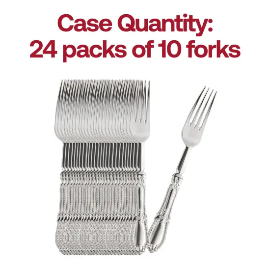 Silver Baroque Disposable Plastic Dinner Forks (240 Forks) {5}