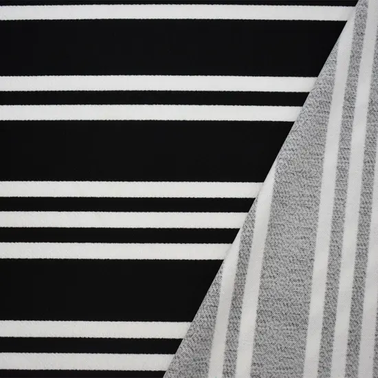 Black-White Poly Cotton Stripe Print Stretch Crepe Double Knit Fabric By the Yard {2}