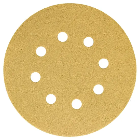 120 Grit - 5" Gold DA Sanding Discs - 8-Hole Pattern Hook and Loop - Box of 50 {2}