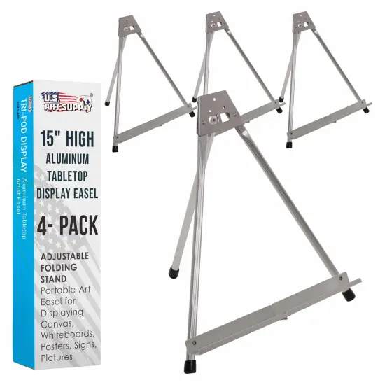 15" High Aluminum Tabletop Display Easel for Painting (4 Pack), Adjustable Folding Stand - Portable Art Easel for Displaying Canvas, Whiteboards, Posters, Signs, Pictures, Paintings {1}