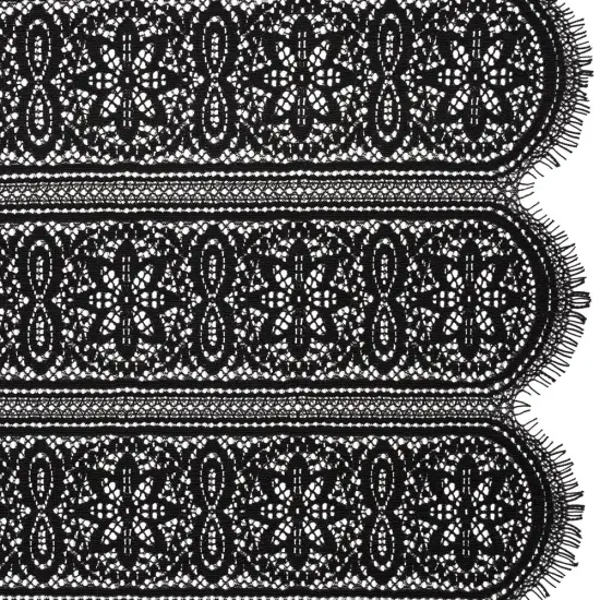 1 Yard Black Re-Embroidered Lace Fabric Floral Medallion Stripes Finished Edge Sheer 50 Inch Width {1}