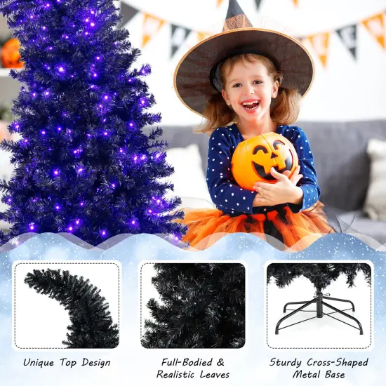 7 Feet Pre-Lit Black Halloween Tree with 400 LED Lights 1050 Tips Hinged Branches and Metal Base {6}