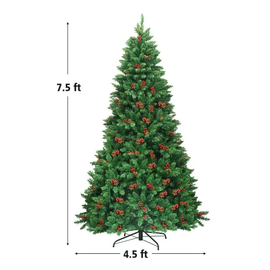 7.5 Feet Pre-lit Hinged Christmas Tree with 550 LED Lights and Sturdy Metal Stand {5}