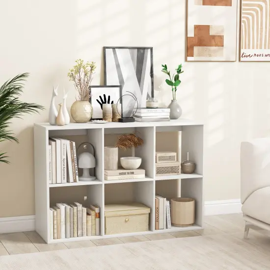 White 6 Storage Cube Bookshelf with Back Guardrail Perfect Addition for Any Room {3}