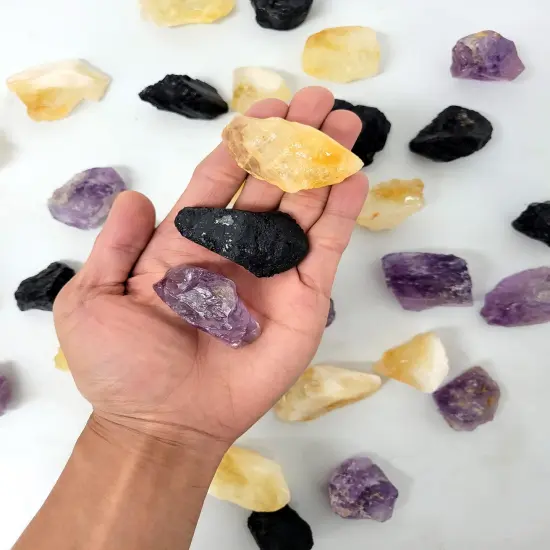 Citrine, Amethyst, Tourmaline - Healing Crystal Trio Set {1}