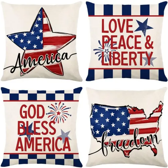 18x18 Patriotic Outdoor Pillow Covers Set of 4 {1}