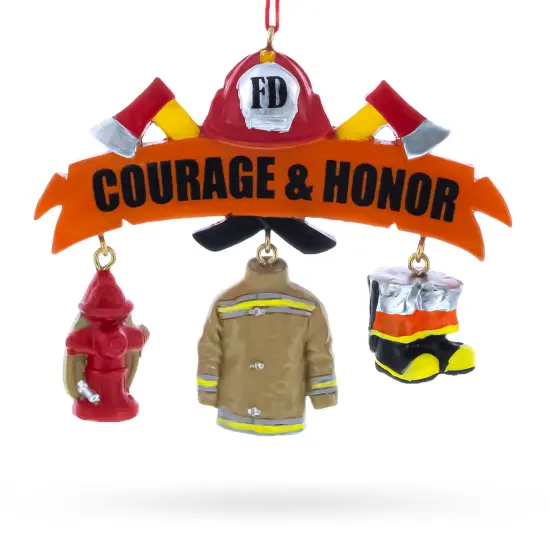 Courage & Honor Firefighter Gear Resin Christmas Ornament {1}