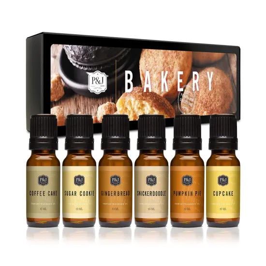 P&J Trading Bakery Set of 6 Fragrance Oils - Pumpkin Pie, Cupcake, Sugar Cookies, Coffee Cake, Snickerdoodle, Gingerbread Candle Scents, Soap Making, Diffuser Oils {1}