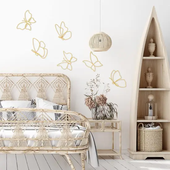 Hotop 6 Pieces Metal Butterfly Wall Decor Metal Wall Art Heart Hanging Decorations Wire Flowers Decor Wall Decals for Kitchen Bathroom Indoor Outdoor Wedding Birthday Party (Gold,Butterfly) {3}