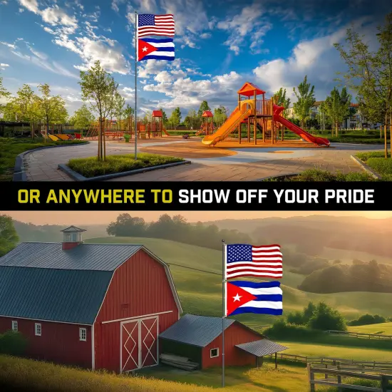 G128 Combo Pack: 20 Ft Telescoping Aluminum Flagpole (Black) & American and Cuba Flags 3x5 Ft, Both ToughWeave Series Embroidered Polyester | Pole with Flags Included {6}