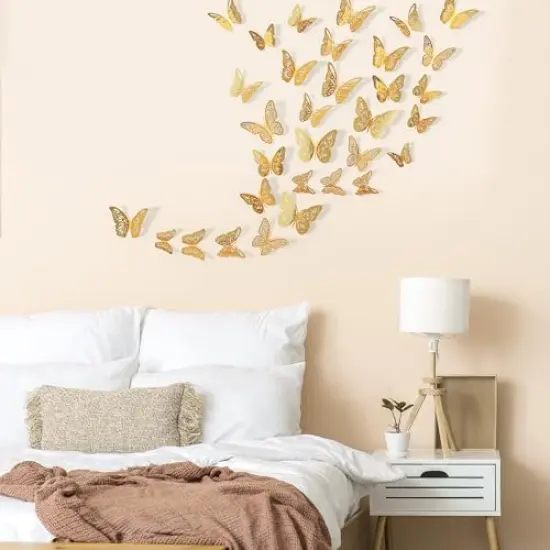 Crosize 48 Pcs Gold Butterfly Decorations, 4 Styles 3 Sizes, Butterfly Wall Decor, 3D Butterfly Party Decorations, Butterflies for Crafts, Bouquet, Cake Decorating, Flower Arrangements, Room Décor {3}