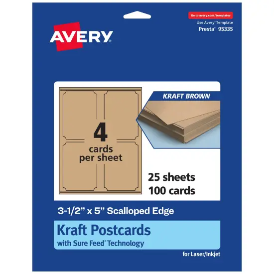 Avery Kraft Brown Postcards, 3-1/2" x 5" Rectangle Scalloped Edge {7}