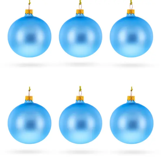 Set of 6 Matte Light Blue Glass Ball Christmas Ornaments 3.25 Inches {1}