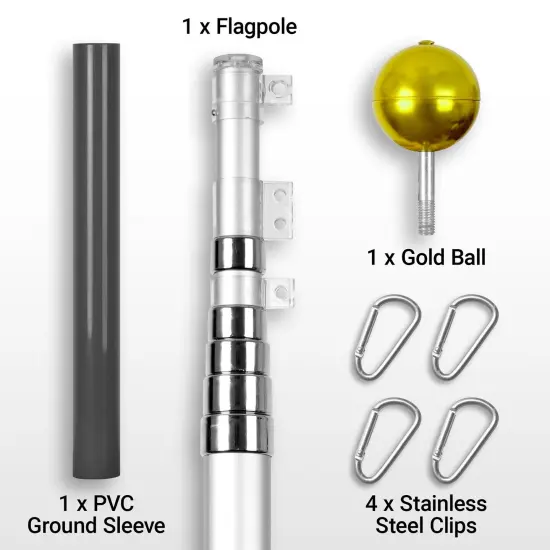 G128 Combo Pack: 20 Ft Telescoping Aluminum Flagpole (Silver) & American and Florida Flags 3x5 Ft, Both ToughWeave Series Embroidered Polyester | Pole with Flags Included {2}