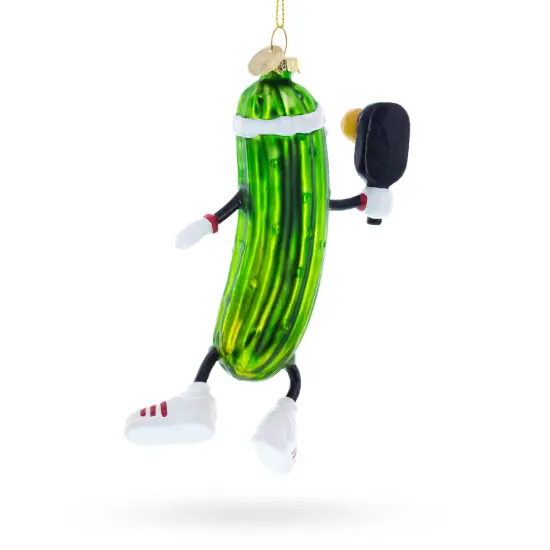 Pickle-Themed Pickleball Glass Christmas Ornament {4}