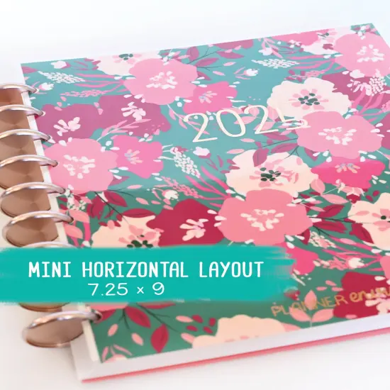 2025 Planner - Mini Horizontal Layout, Disc Bound - "Teal & Pink Floral" (#1005) {1}