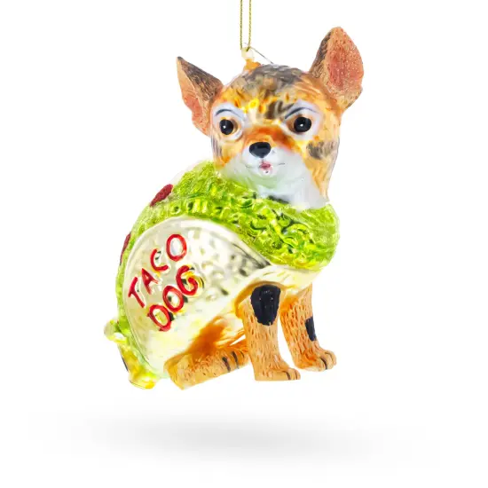 Taco Dog Glass Christmas Ornament {1}