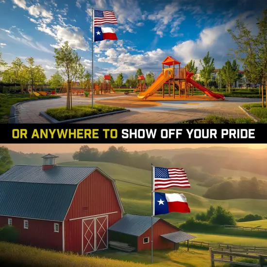 G128 Combo Pack: 25 Ft Telescoping Aluminum Flagpole (Black) & American and Texas Flags 3x5 Ft, Both StormFlyer Series Embroidered 220GSM Spun Polyester | Pole with Flags Included {6}