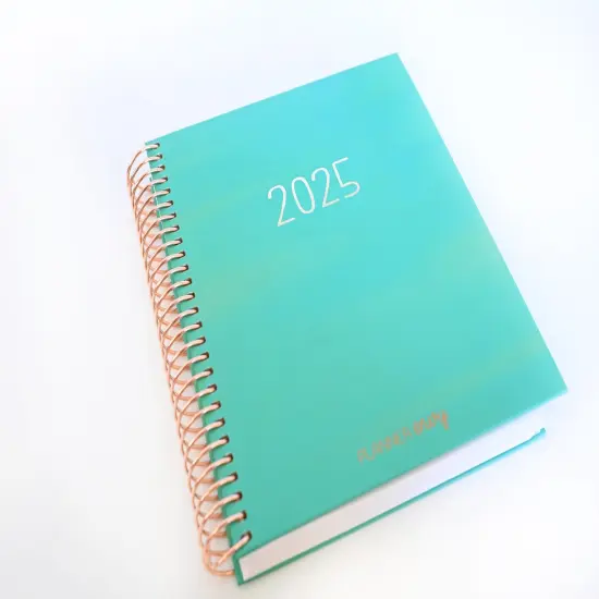 2025 Planner - Horizontal Layout, Spiral Bound - "Teal Strokes" (#102) {3}