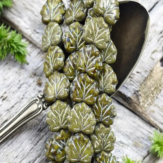 *12* 13x11mm Silver Washed Opaque Olive Travertine Maple Leaf Beads {4}