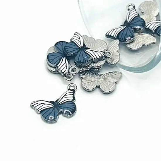1, 4, 20 or 50 Pieces: White and Grey Striped Butterfly Charms {1}