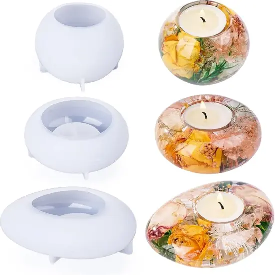 LET'S RESIN Tealight Candle Holder Resin Molds Silicone,3Pcs Tea Light Candle Holder Silicone Molds for Resin,Plaster,Cement Concrete,Resin Epoxy Molds Silicone for DIY Home D&eacute;cor,Great for Beginners {1}