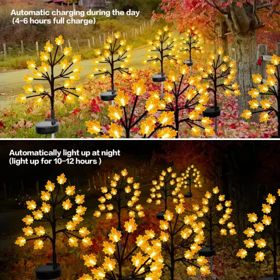 Solar Fall Lights for Thanksgiving Day Decorations Outdoor,2PACK 40LED Artificial Maple Tree for Fall Party Gifts D&eacute;cor Outside Lights,Solar Thanksgiving Path Lights for Home Fall Autumn Decor Orange {4}