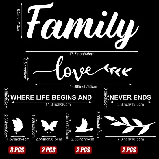 Mirror Family Wall Decor 3D Acrylic Wall Decal Stickers Family Letter Quotes Mirror Decor DIY Removable Wall Art Decals Motivational Butterfly Mural Stickers for Home Decor (Silver) {6}