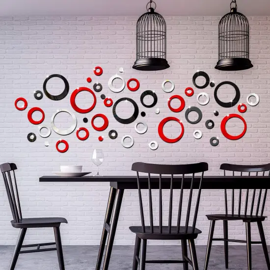 Outus 72 Pieces Wall Stickers Acrylic Circle Mirror Removable Round Dots Mirror Wall Decoration Wall Decals Murals for Home Living Room Bedroom Decor(Silver, Red, Black) {2}