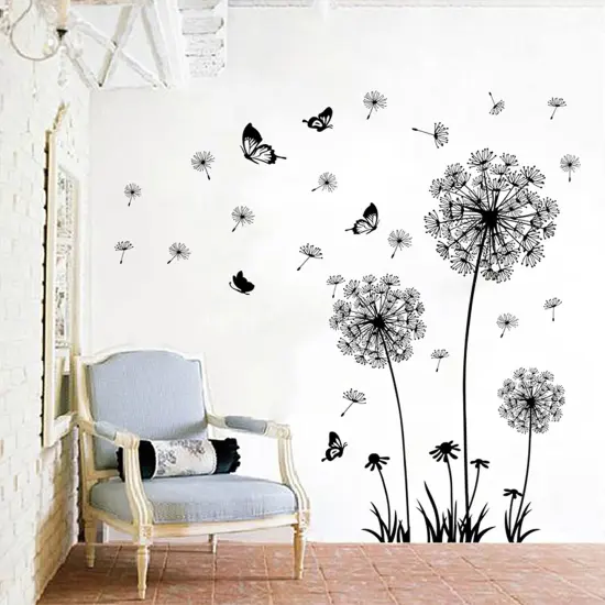 Arawat 2 Set Dandelion Wall Decals Flower Stickers Murals Butterflies Wall Decor for Bedroom Office Bathroom Living Room Floral Wall Decals Removable Wall Art Decoration Peel and Stick Room Wall Decor {6}