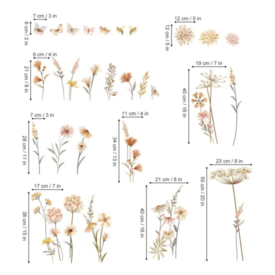 decalmile Boho Flower Wall Decals Wildflower Floral Dandelion Grass Wall Stickers Baby Nursery Girls Bedroom Kids Room Wall Decor {5}