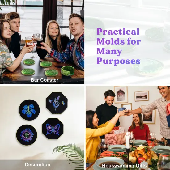 LET'S RESIN 18 Pcs Coaster Resin Molds Silicone, Coaster Molds with Round Square Octagon Shape Holder Molds for Epoxy Resin, DIY Art Craft Cup Mats {5}