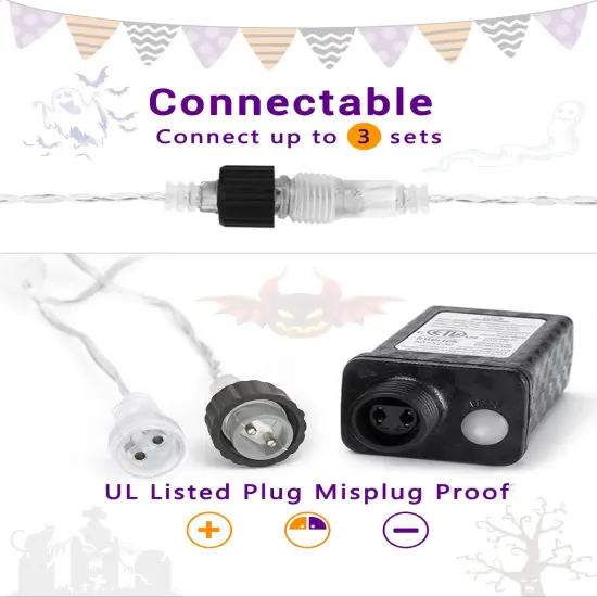 Halloween Lights Outdoor 10 Tubes 240 LED Raindrop Lights Meteor Shower Icicle Lights with Timer Function Cascading Lights Falling Rain Lights for Halloween Orange Purple {3}