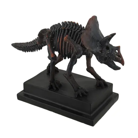 Antique Bronze Finish Mounted Triceratops Skeleton Statue {1}