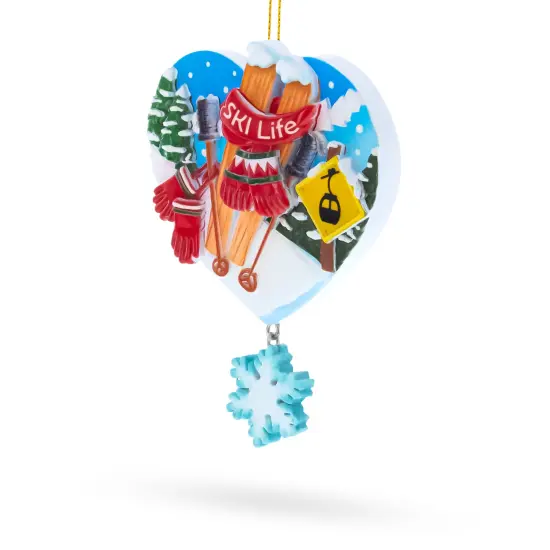 Ski Life Skis with Snowflake and Cable Car Resin Christmas Ornament {3}
