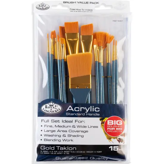 RSET-9401 | Acrylic 15pc Golden Taklon Variety Brush Set {1}