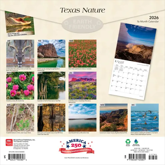 Texas Nature | 2026 12 x 24 Inch (Hanging) Monthly Square Wall Calendar | Plastic-Free {2}