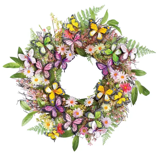 Collections Etc Artificial Butterfly Floral Garden Hanging Wreath {2}