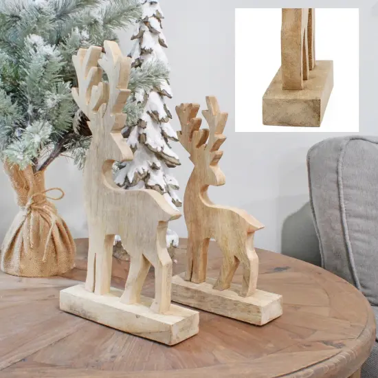 Reindeer Christmas Statues 2pc Mango Wood Holiday Decor {4}