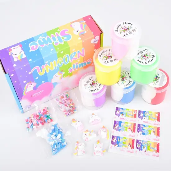 6 Pack Butter Slime Kit, with Unicorn Slime Add Ins, Soft Non-Sticky, Birthday Gifts for Kids, Classroom Rewards, Stress Relief Toy, DIY Butter Slime Party Favor for Girls & Boys {2}