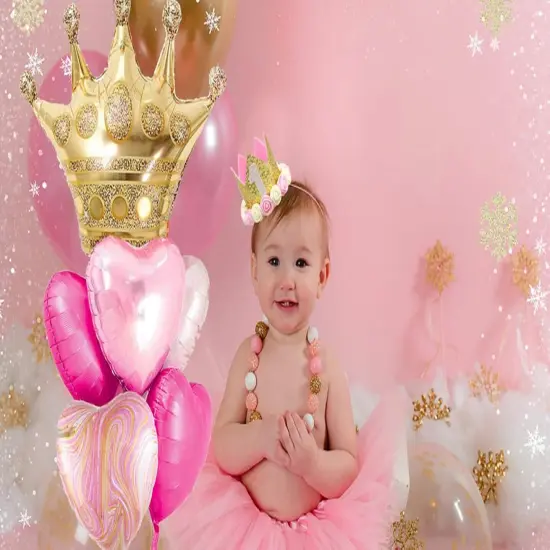 Pink Balloons Birthday Decorations，Gold Crown Princess Foil Balloons Set for Girls Women Party Decorations Baby Shower {3}