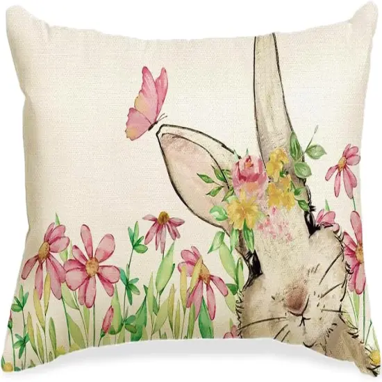Happy Easter Pillow Covers 12x20in Lovely Double - Sided HD Print Cover Easter Bunny Spring Pillow Covers Case for Indoor Sofa Easter Decorations {1}