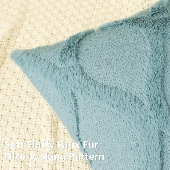 Spring Throw Pillow Covers 18x18 Inch Set of 2, Soft Plush Faux Fur Wool Aqua Couch Pillow Covers, Decorative Pillow Cases for Bed Sofa Living Room Home Decor {3}