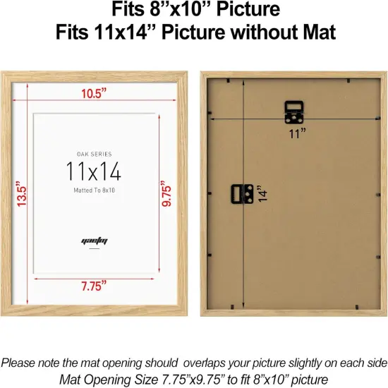 11x14 Oak Wood Picture Frame with Mat for 8x10 Set of 3, Natural Solid Wood 11x14 Frame with Tempered Glass for Wall Gallery & Home (3 Pack, Oak) {4}
