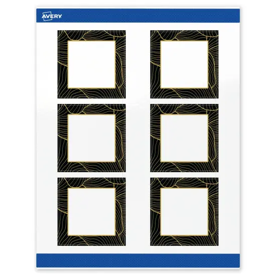 Avery Printable Square Labels with Sure Feed Technology, Pre-Printed Black Border with Gold Pattern, Glossy White, 3" x 3", Laser & Inkjet Compatible, 60 Total {1}