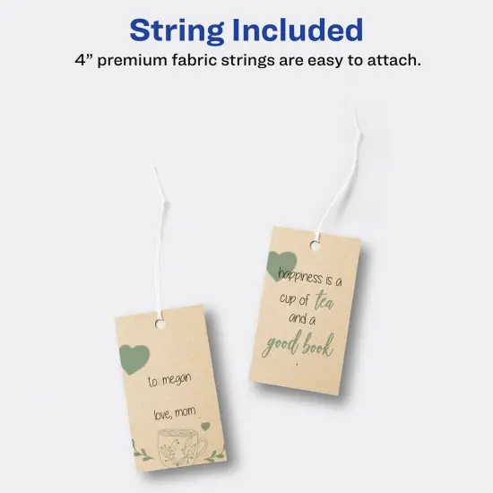 Avery Kraft Brown Rectangle Tags with Sure Feed Technology, 2" x 3.5", Laser/Inkjet, 64 Printable Tags with Strings Included, Also Great for Gift Tags and Favor Tags (80517) {4}