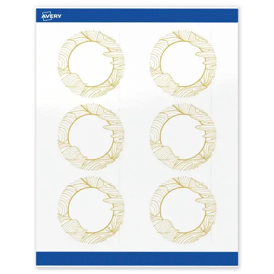Avery Printable Round Labels with Sure Feed Technology, Pre-Printed Gold Florals, Glossy White, 3" Diameter, Laser & Inkjet Compatible, 60 Total, Great for Branding, Marketing, and Events {1}