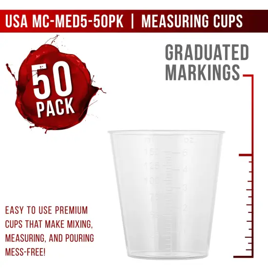 5 Oz (150 ml) Liquid Measuring Cups - Plastic Graduated Cup (50 Pack) with 25 Sticks - Reusable Mixing Cups for Paint, Craft, Kitchen, Lab, Medical Supplies, Epoxy Resin, Art {2}
