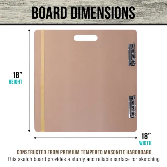 18" x 18" Artist Sketch Tote Board - Lightweight Hardboard Drawing Board with Handle, Clip & Rubber Band for Art, Sketching, Travel, Studio {3}