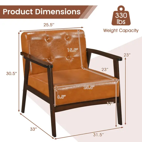 Costway Accent Chair with Armrest & Rubber Wood Frame Button Tufted Chair for Living Room Brown/Black {3}
